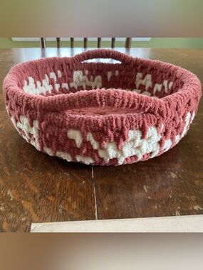 Handmade Chenille Storage Bowl with Handles (9.5" x 3")
